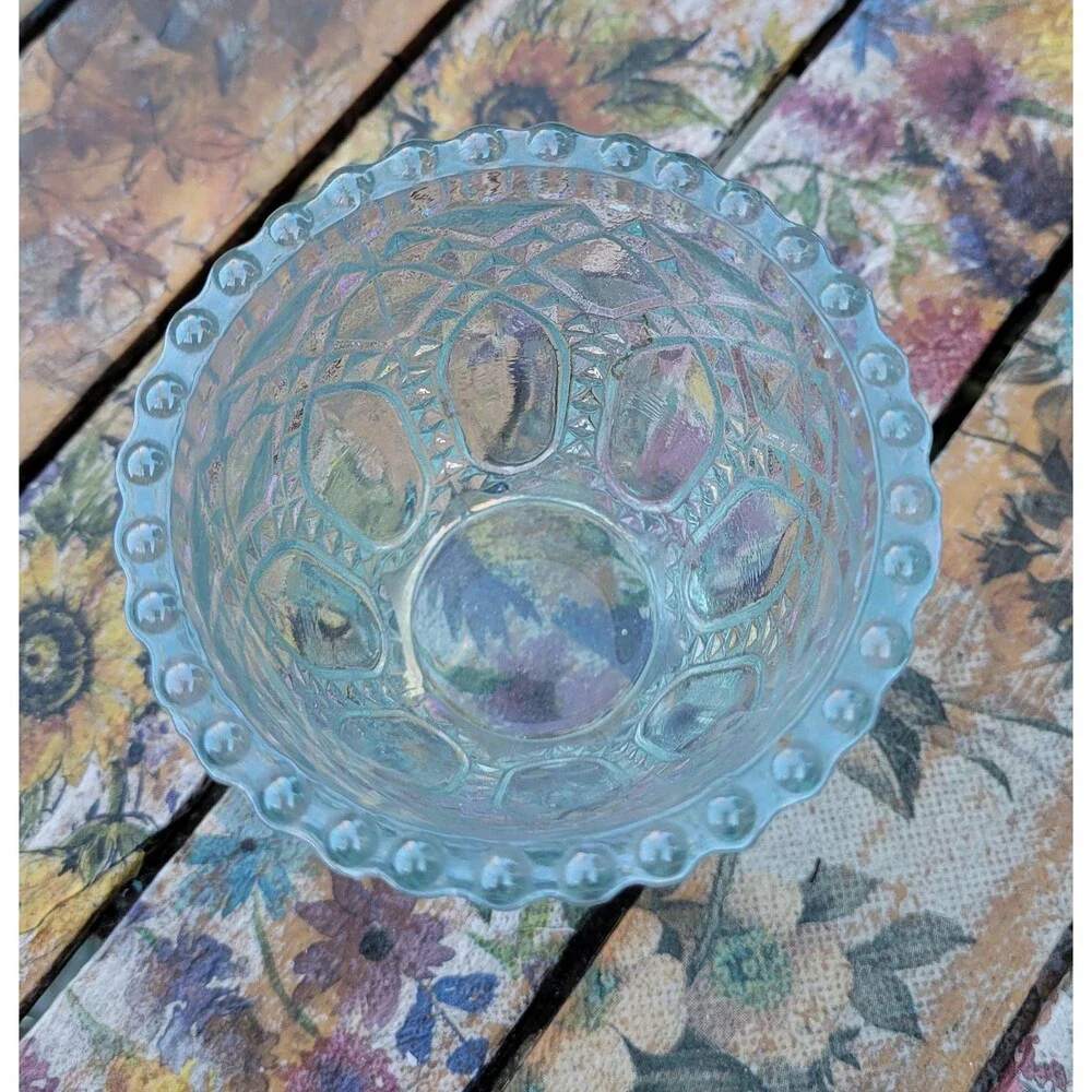 Vintage Imperial Ice Blue Carnival Glass Diamond Panel Toothpick Holder - 1970s